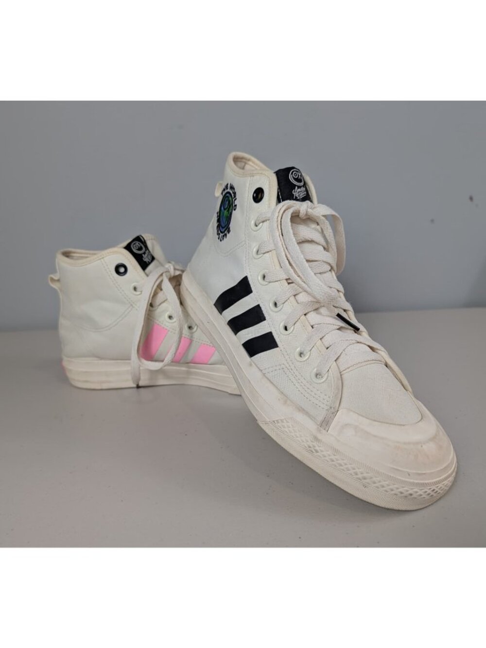 Adidas Nizza Hi High world needs love cream white shoes men's size 9.5